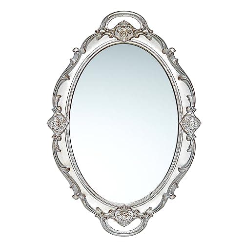 Image of LONGWIN Vintage Oval Mirror for Wall Decor, Ornate Hanging Small Mirrors for Living Room/Bedroom, Perfume/Vanity Tray 10 x 14.5 Inch Silver