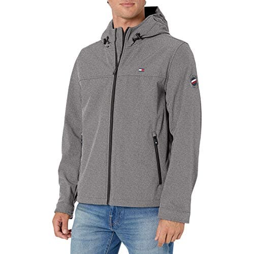Image of Tommy Hilfiger Men's Soft Shell Water Resistant Hooded Jacket Transitional, Heather Grey, L