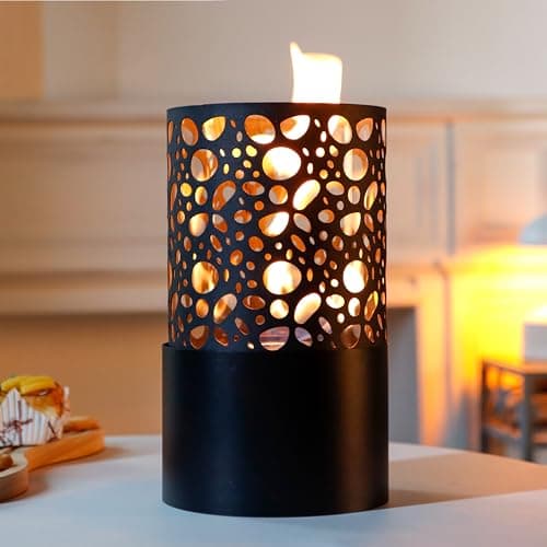 Image of JHY DESIGN Black 26cm Width Metal and Glass Fireplace Fire Bowl Pot Fire Pit for Yard Garden Patio