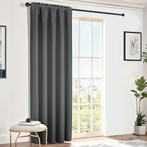 Image of NAKIHOUSE Grey Blackout Curtains, Thermal Curtains 84 Inch Drop Slot Top Curtains, Single Curtain for Door Doorway Window Living Room Bedroom, 1 Panel