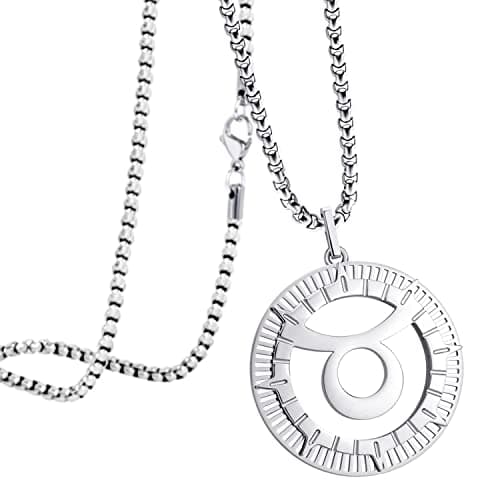 Image of 555Jewelry Stainless Steel Taurus Necklace for Wife, Horoscope Constellation Necklaces for Women ‎& Ladies, Zodiac Sign Pendant for Men, Astrology Necklace for Her, 16 Inch, Silver