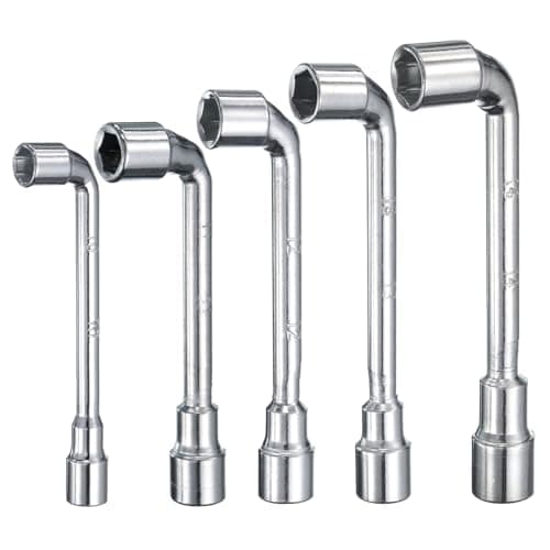 Image of sourcing map 5pcs L Shaped Angled Hex Socket Wrench 10/11/12/13/14mm 45# Steel Double Ended Metric 6 Point Tubular Socket Spanner for General Repairing, Pipeline, Bicycle Car Maintenance