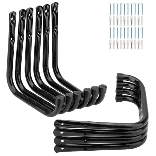 Image of PiPaFox Garage Storage Hooks, 10 Pack Heavy Duty Ladder Hooks, 17cm Wall Mount Tool Hanger for Garden Hose, Folding Chair and Bike