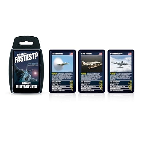Image of Top Trumps Ultimate Military Jets Classics Card Game, learn facts about the Dassault Rafale and the E-3 Sentry in this educational packed game, 2 plus players makes a great gift for ages 6 plus