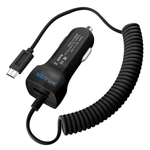 Image of SDTEK Micro USB Car Charger Adapter with Cable Compatible with Samsung Galaxy S4/S5/S6/S7, J3/J4/J5/J6, Huawei, Nokia, Moto + USB Charging Port (Black)