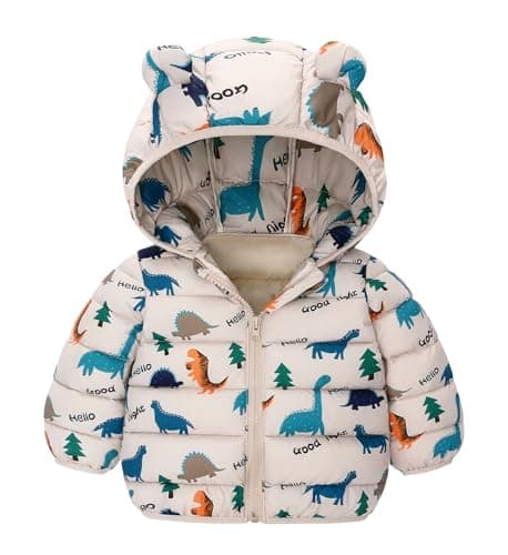 Image of Maeau Baby Hooded Down Jacket Toddler Boys Girls Printed Puffer Coat Cute Warm Winter Padded Snowsuit Outerwear B Khaki 18-24 M