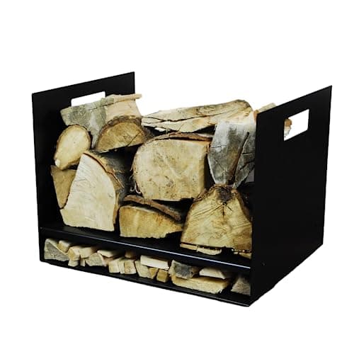 Image of Volcann 40cm Wide Steel Firewood Log Basket with Shelf - Fireplace Wood Holder Metal Handy Rack, Storage for Woodstove, Fireside Accessories (Black, 40x32x30 cm)