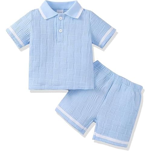 Image of Eqenkely Toddler Baby Boys Clothes Summer Outfits Polo Shirt with Shorts Set 2Pcs Boys Clothing Sets Blue 9-12 Months