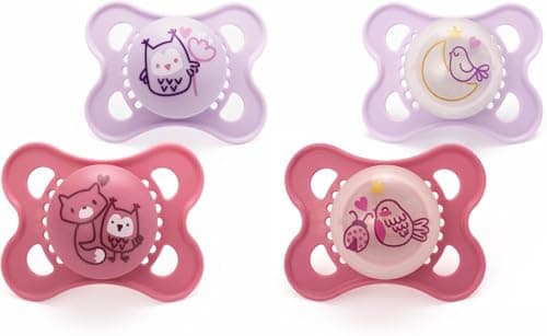 Image of MAM Original Day & Night Soothers | 0-6 Months | 4 Pack | Includes 2x Glow in The Dark Dummies | Orthodontic Design | Baby Accessories | Beige (Various Designs)