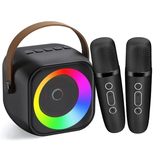 Image of Karaoke Machine for Kids Adults, Portable Bluetooth Speaker with 2 Wireless Microphones, Portable Speaker Mini Karaoke Microphone for Home Party Birthday Gift for Girls Boys