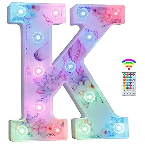 Image of Unicorn Light Up Letters, LED Letter Lights 18 Color Changing Diamond Alphabet Sign Unicorn Gifts for Girls Women Party Birthday Decorations Remote Night Light Christmas Valentine Wall Table Decor - K