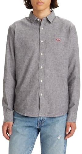Image of Levi's Men's Long-Sleeve Battery Housemark Slim Shirt, Black Agate, M