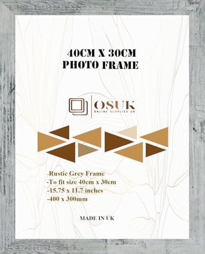 Image of OSUK 30x40cm Rustic Grey Picture Frame - 40 x 30cm Photo Frames with Safe Perspex Front & Wall Hanging Hooks - Rustic Grey 40cm x 30cm Poster Frames