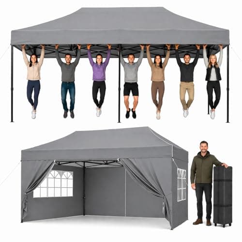 Image of Aoxun Pop Up Gazebo 3 x 4.5m with Sides, Waterproof Outdoor Canopy with Wheeled Carrybag,6 Weight Bags, 8 Stakes and 4 Ropes, Heavy Duty Instant Shelter for Garden Party BBQ, Grey