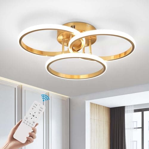 Image of EIDISUNY Modern Ceiling Light LED, 48cm 45W Gold LED Dimmable Ceiling Lights Fixtures with Remote Control, 3000K-6500K, Round Ceiling Lamp for LivingRoom DiningRoom Bedroom Kitchen Hallway - 45W