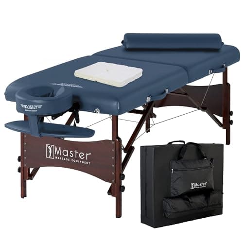 Image of Master Massage Roma II 76cm Portable Massage Table Bundle in Royal Blue with Bolster and Disposable Face Cushion Covers