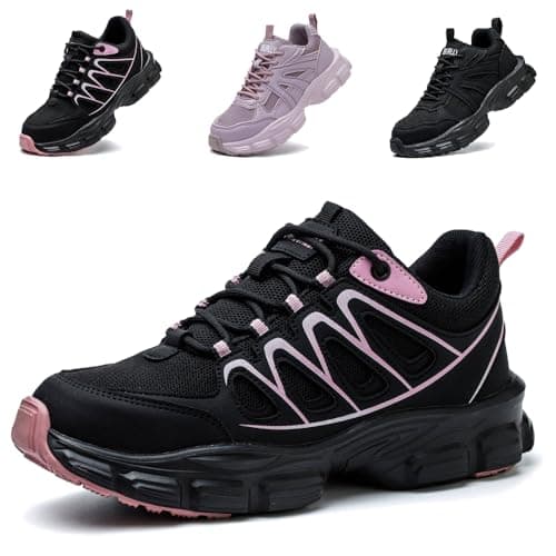 Image of Safety Trainers Womens Steel Toe Cap Trainers Work Safety Shoes Women Lightweight Breathable Industrial Sneakers Non-Slip Puncture Proof Black Pink UK 4