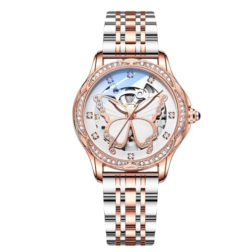 Image of RORIOS Fashion Women’s Watches Luminous Watches Automatic Mechanical Watch with Stainless Steel Strap Diamond Ladies Wristwatch