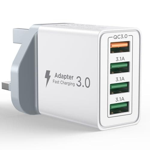 Image of USB Plug Charger, 4-Port USB Fast Charger Plug with 33W Intelligent Quick Charge 3.0 Wall Charger, Multi USBPower Adapter UK Fast Charging for iPhone 15 14 13 Pro Max X 8 7 6,Samsung S21 S20 S10 S9