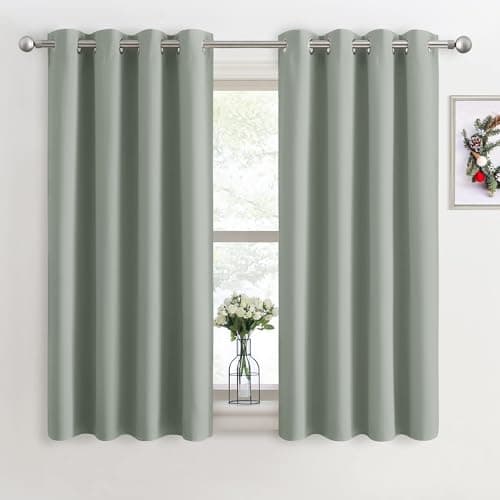 Image of PONY DANCE Sage Green Blackout Thermal Insulated Curtains for Bedroom, 46 x 54 Inch Short Eyelet Curtains & Drapes, Soft Black Out 2 Panels for Window Living Room/Kitchen