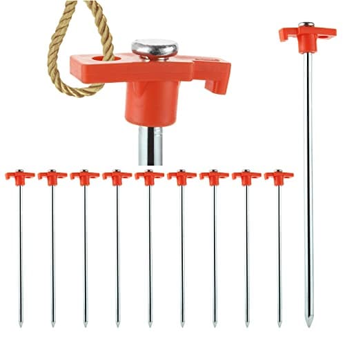 Image of GOYADA 20 PCS Metal Rock Pegs For Awnings 10inch, Hard Ground Tent Camping Pegs Heavy Duty, Gazebo Awning Storm Camping Pegs For Camping Awning Traveling Netting Tarp (Orange)