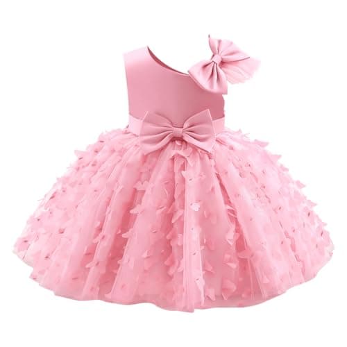 Image of Baby Girls Party Dress Flower Girl Dresses Princess Elegant Butterfly Bowknot Birthday Wedding Christening Gown Toddlers Bridesmaid Sleeveless Mesh Tulle Skirt Pink 5-6Y