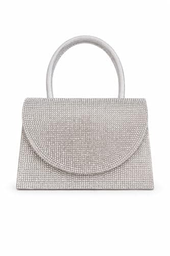Image of LeahWard Women's Clutch Bag Top Handle Wedding Suede Handbags 304 (Silver Diamante Bag)
