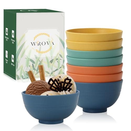 Image of Wrova Reusable Small Bowls 10 oz Set of 8 - Unbreakable Dessert Bowl for Kitchen - Mini Bowls for Ice Cream, Snack and Fruits - Microwave & Dishwasher Safe Dip Bowls - Multi Colors