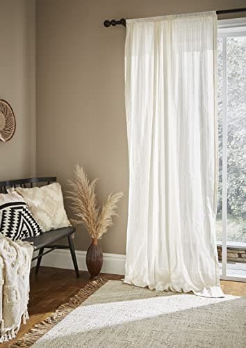 Image of Pineapple Elephant Zofia Broderie Cotton Anglaise 55x48 Inch Tab Top Voile Curtain Panel Natural