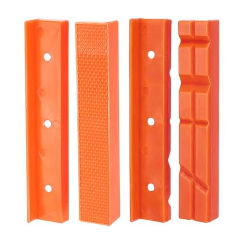 Image of sourcing map 2set Magnetic Vise Jaws 6 Inch Magnet Plain Grooves & V-Grooves Soft Rubber Bench Jaw Pads Covers Multi-Purpose Protector for Woodworking Jewelry Making Plumbing, Orange