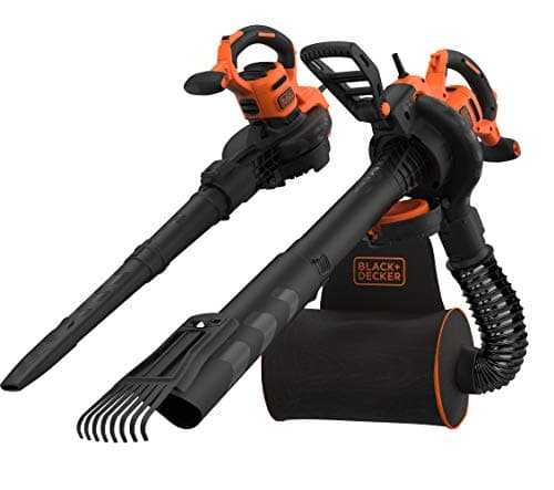 Image of Black+Decker 3-in-1 electric leaf blower/leaf blower BEBLV301 (3,000 watts, with shredder+attachable leaf rake, 72l collection bag backpack - high blowing speed & adjustable suction power)