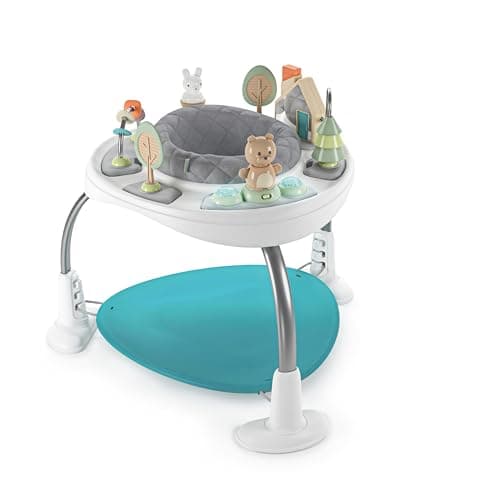 Image of Ingenuity, Baby Activity Centre Jumper & Play Table 2-in-1 Spring & Sprout, First Forest, 11 Activities with Lights & Sounds, Development of Motor Skills, Adjustable Height, 360° Seat, 6-24 Months +