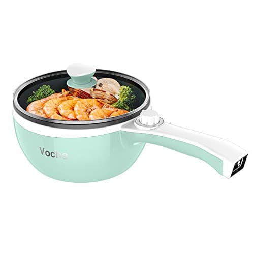 Image of Vocha Electric Hot Pot, 1.5L Mini Portable Electric Pan Non-Stick, Multi-Cooker with Lid for Travel/Dormitory, Silicone Spatula Included (Green)