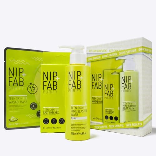 Image of Nip + Fab Teen Skin Shine Saviour Kit – 3-Step Anti-Blemish Skincare Set for Oily & Teen Skin – Includes Pore Blaster Wash, Wasabi Sheet Mask & Spot Patches – With Salicylic Acid & Niacinamide