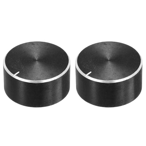 Image of sourcing map 2pcs Potentiometer Knob Knurled Shaft Black Tone Aluminum Smooth Surface Rotary Knob 26mmx13mm Volume Control Knob
