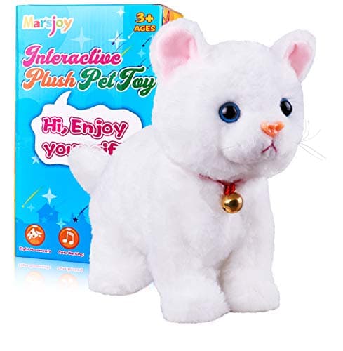 Image of Marsjoy White Plush Animal Cat Stuffed Interactive Cat Robot Toy, Barking Meow Kitten Touch Control, Electronic Pet, Cat Kitty Toy, Animated Toy Cat for Girl Kids L:12" * H:8" * W:5"
