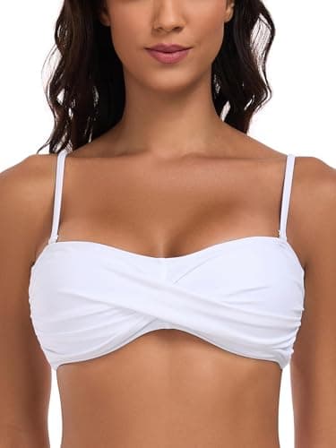 Image of Ocean Blues Women's White Strapless Bikini Top Bandeau Swimsuit Off Shoulders Bikini Top Wire-Free Bathing Suit Top Size Large