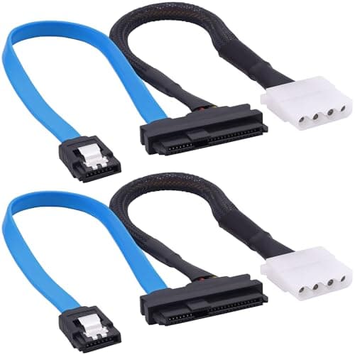 Image of YARCHONN SAS to SATA Extension Cable SFF-8482 SAS 29 Pin to SATA III 3.0 7Pin with IDE 4PIN LP4 Molex Interface Female to Female Cable for Hard Disk Drive Raid -30cm/11.8in 2pcs