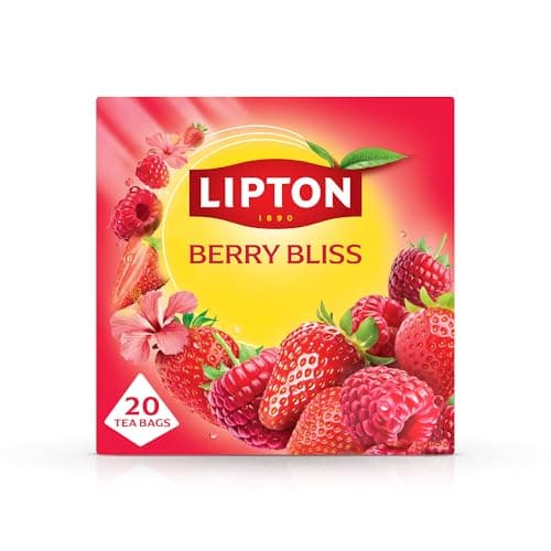 Image of Lipton Berry Bliss Fruit Infusion Herbal Tea Bags - Raspberry, Strawberry & Hibiscus, 20 Plant-Based Pyramid Bags, Caffeine-Free, Natural Flavours.