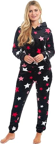 Image of KATE MORGAN Womens Pyjamas Warm Fleece Pyjamas for Women Sets Pjs with Pockets S-XL | Soft Twosie Pyjama Set for Ladies Gifts for Her M Black