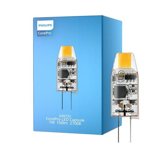 Image of Philips CorePro LED G4 Capsule 1W (10W Equivalent) Clear 12V, 2700K Very Warm White 827, Energy Saving LED Lamp, Bi-Pin Capsule Bulb, Non-Dimmable, Long Life Halogen Replacement