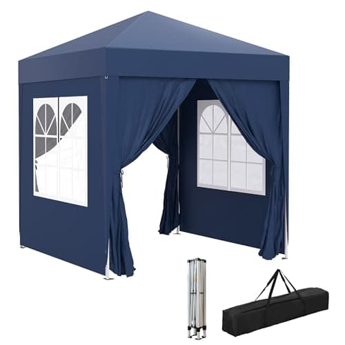 Image of Outsunny 2 x 2 m Garden Pop Up Gazebo, Wedding Party Tent Marquee, Water Resistant Awning Canopy with Sidewalls, Windows, Carry Bag, Blue