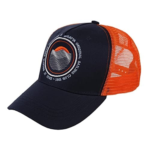 Image of Regatta Mens Tassian Sunset Trucker Cap (One Size) (Navy/Magma Orange)