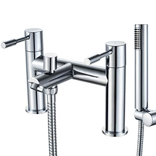 Image of Bath Taps with Shower,Luckyhome Bath Shower Filler Mixer Tap Double Lever Chrome Solid Brass Faucet