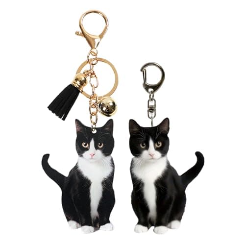 Image of GlamRays Cute Tuxedo Cat Keyring - Kawaii Bag Pendant for Car, Backpacks, Purses - Kitten Animal Accessories