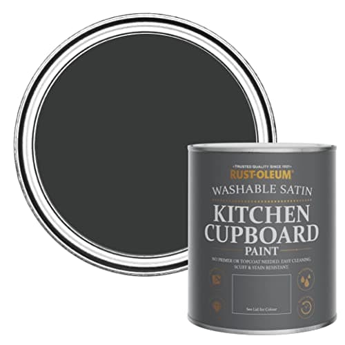 Image of Rust-Oleum Black Scrubbable Kitchen Cupboard Paint in Satin Finish - Natural Charcoal (Black) 750ml