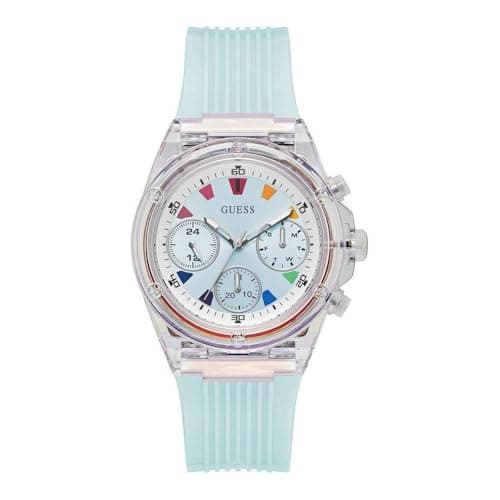 Image of GUESS Women's 39mm Watch - Blue Strap Blue Dial Clear Case, Blue, One size, Modern