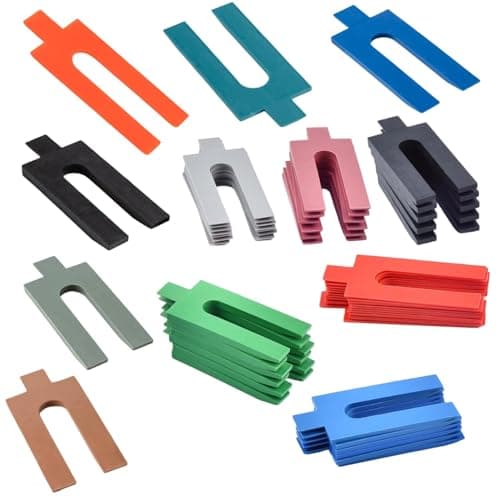 Image of 100pcs U Shaped Plastic Packers – Assorted Shims in 6 Sizes (1mm to 6mm) for Window and Door Installation, Flooring, Joinery, Furniture Leveling – Durable Plastic Wedges for Builders & DIY Projects