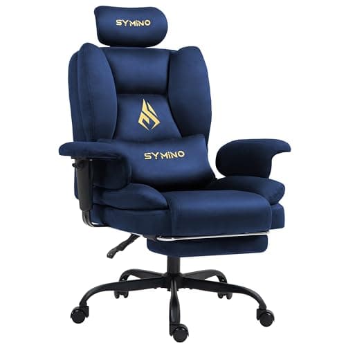 Image of Symino Gaming Chair with Footrest, Computer Chairs, PC Chair with Pocket Spring Support, Ergonomic Comfortable Gaming Chairs for Adults Teens (Faux Suede, Dark Blue)