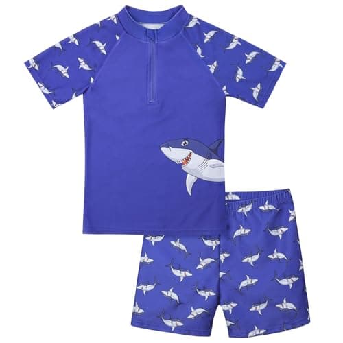 Image of BSBUY Kids Boys Swimming Costume Short Sleeve Swimwear Sets, Two Piece Top and Trunks Shorts Set Swimsuit Quick Dry Swimwear, Boy Swim Set Swimming Shorts & T-Shirt, Beach Bathing Suit Pool Wear(120)